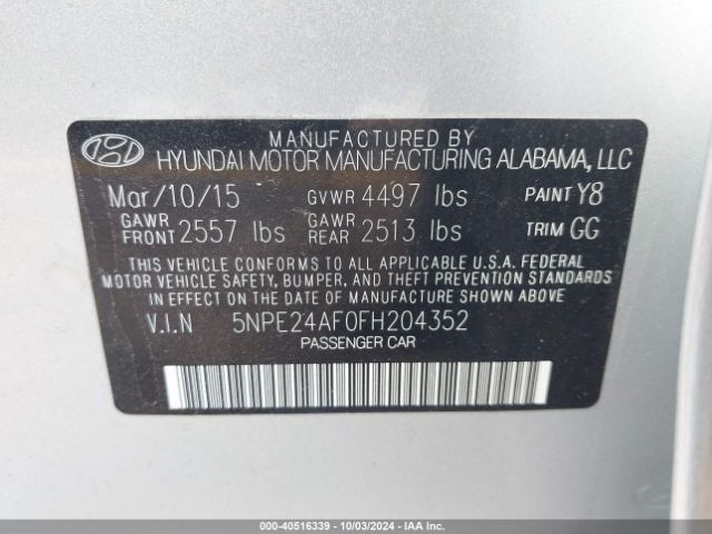 Photo 8 VIN: 5NPE24AF0FH204352 - HYUNDAI SONATA 