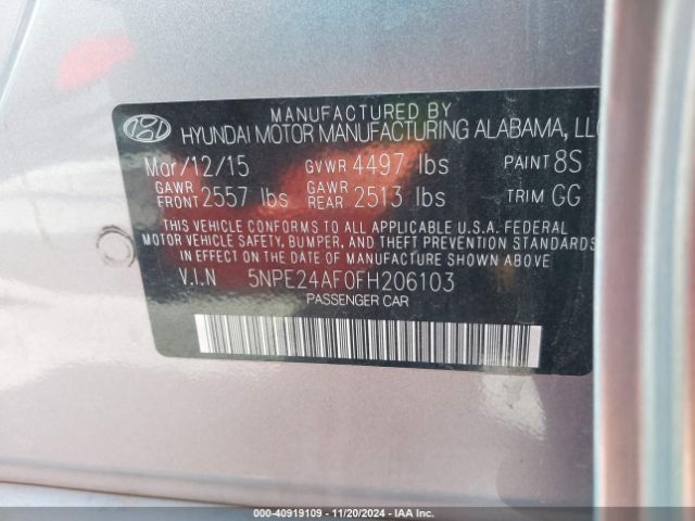 Photo 8 VIN: 5NPE24AF0FH206103 - HYUNDAI SONATA 