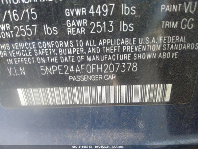 Photo 8 VIN: 5NPE24AF0FH207378 - HYUNDAI SONATA 