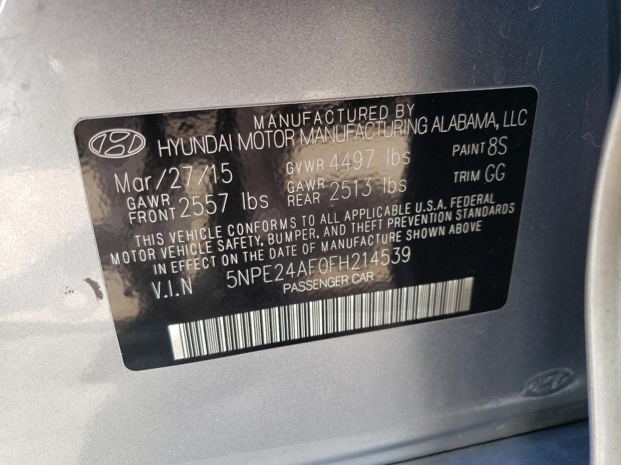 Photo 11 VIN: 5NPE24AF0FH214539 - HYUNDAI SONATA 