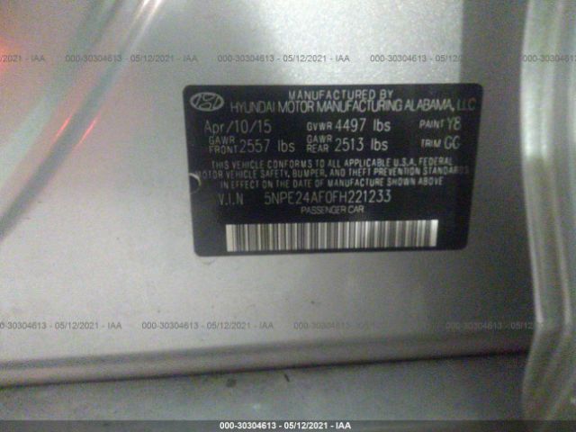 Photo 8 VIN: 5NPE24AF0FH221233 - HYUNDAI SONATA 