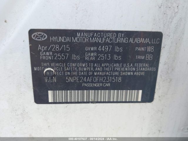 Photo 8 VIN: 5NPE24AF0FH231518 - HYUNDAI SONATA 