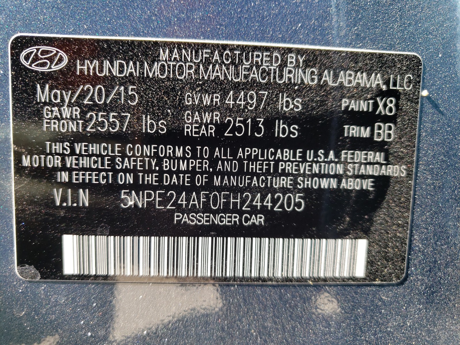 Photo 9 VIN: 5NPE24AF0FH244205 - HYUNDAI SONATA 