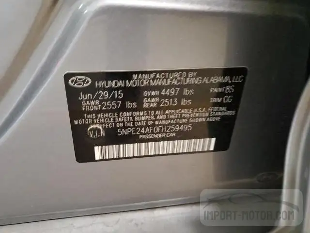 Photo 12 VIN: 5NPE24AF0FH259495 - HYUNDAI SONATA 