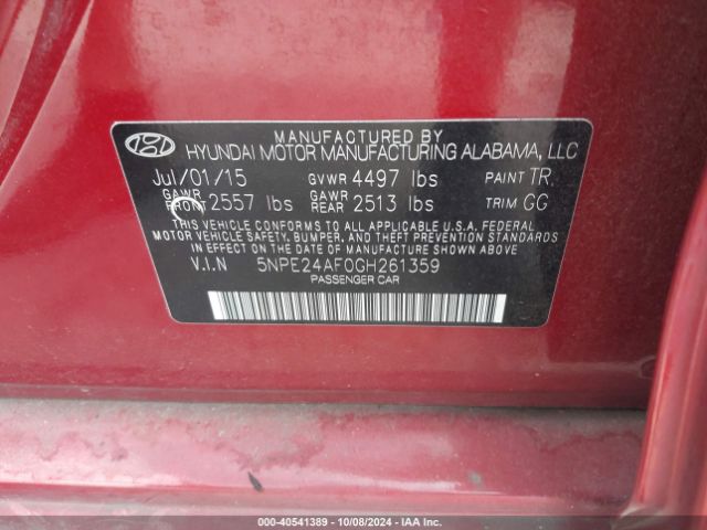 Photo 8 VIN: 5NPE24AF0GH261359 - HYUNDAI SONATA 