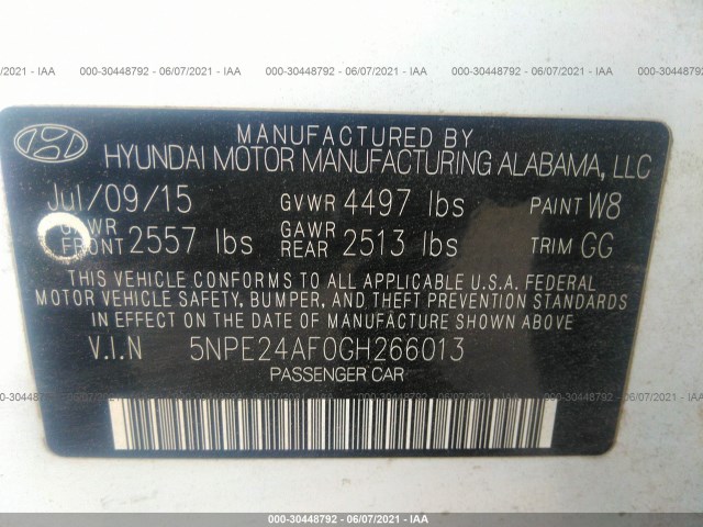 Photo 8 VIN: 5NPE24AF0GH266013 - HYUNDAI SONATA 