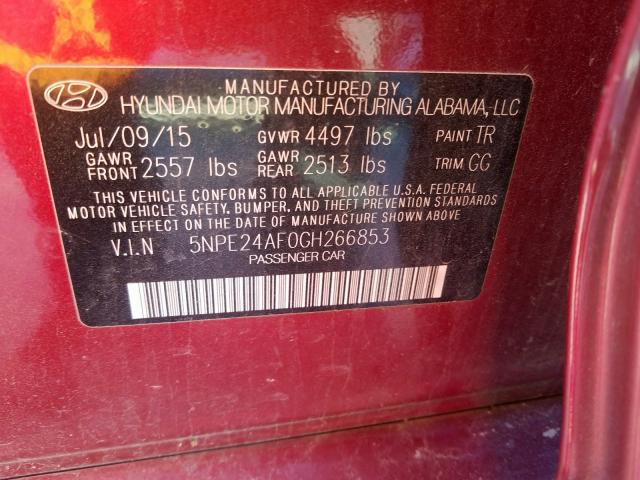 Photo 9 VIN: 5NPE24AF0GH266853 - HYUNDAI SONATA SE 