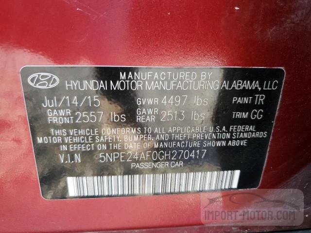 Photo 11 VIN: 5NPE24AF0GH270417 - HYUNDAI SONATA 