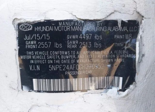 Photo 8 VIN: 5NPE24AF0GH270952 - HYUNDAI SONATA 