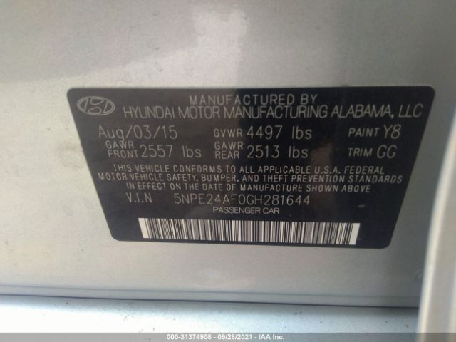 Photo 8 VIN: 5NPE24AF0GH281644 - HYUNDAI SONATA 