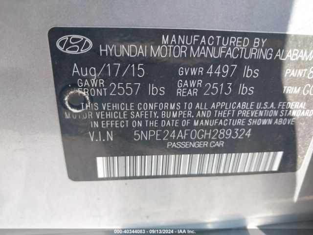 Photo 8 VIN: 5NPE24AF0GH289324 - HYUNDAI SONATA 