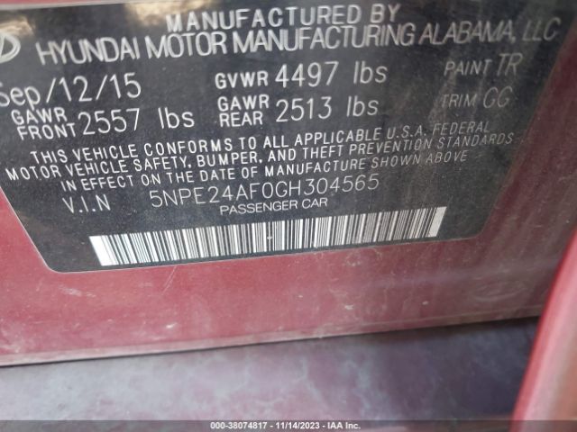 Photo 8 VIN: 5NPE24AF0GH304565 - HYUNDAI SONATA 