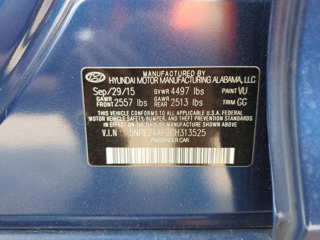 Photo 11 VIN: 5NPE24AF0GH313525 - HYUNDAI SONATA 