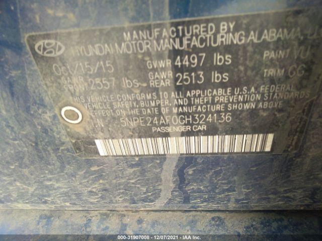 Photo 8 VIN: 5NPE24AF0GH324136 - HYUNDAI SONATA 