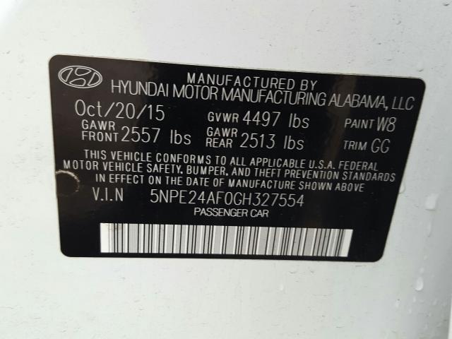 Photo 9 VIN: 5NPE24AF0GH327554 - HYUNDAI SONATA SE 