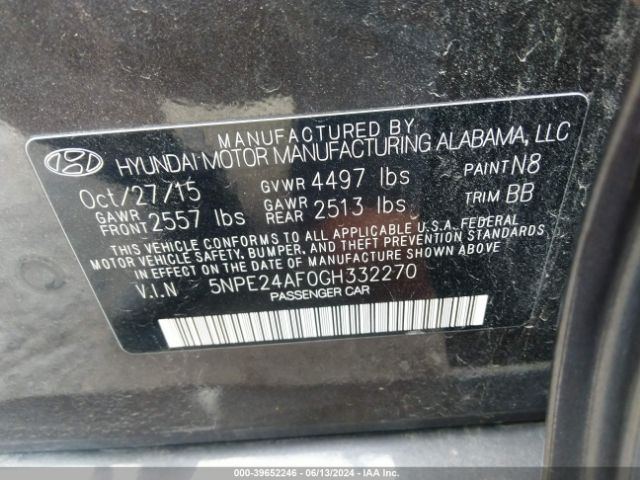 Photo 8 VIN: 5NPE24AF0GH332270 - HYUNDAI SONATA 