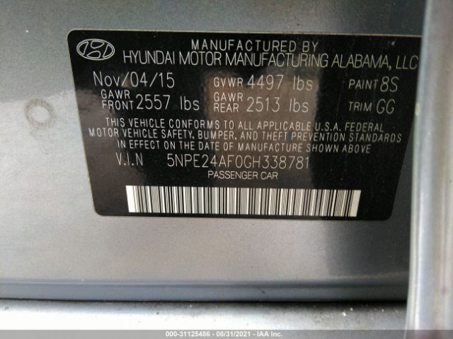 Photo 8 VIN: 5NPE24AF0GH338781 - HYUNDAI SONATA 