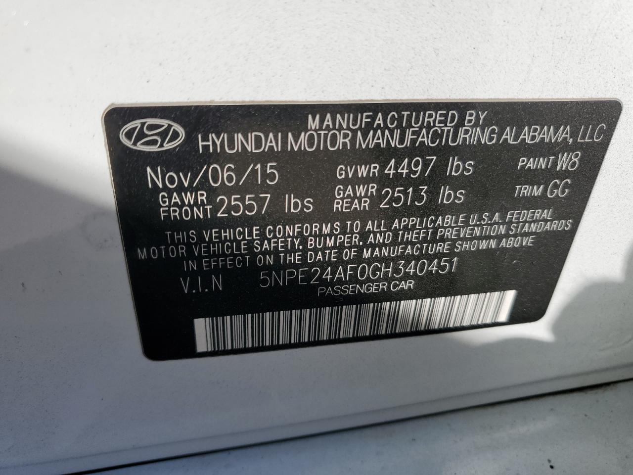 Photo 11 VIN: 5NPE24AF0GH340451 - HYUNDAI SONATA 