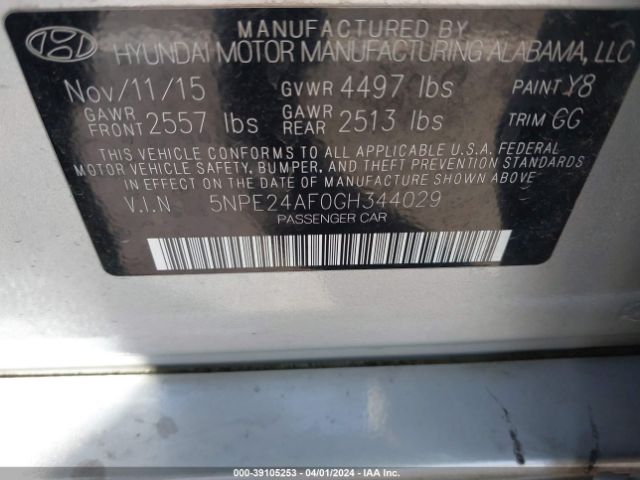 Photo 8 VIN: 5NPE24AF0GH344029 - HYUNDAI SONATA 