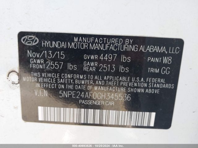 Photo 8 VIN: 5NPE24AF0GH345536 - HYUNDAI SONATA 