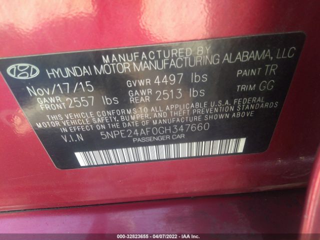 Photo 8 VIN: 5NPE24AF0GH347660 - HYUNDAI SONATA 