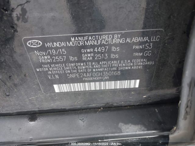 Photo 8 VIN: 5NPE24AF0GH350168 - HYUNDAI SONATA 