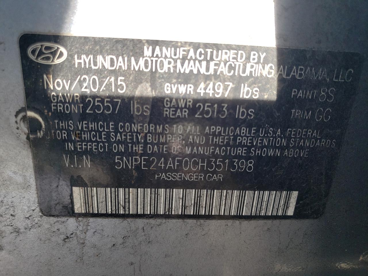 Photo 12 VIN: 5NPE24AF0GH351398 - HYUNDAI SONATA 