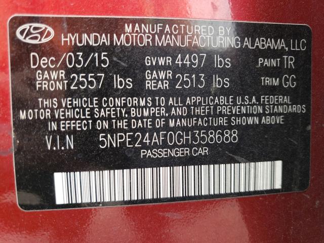 Photo 9 VIN: 5NPE24AF0GH358688 - HYUNDAI SONATA SE 