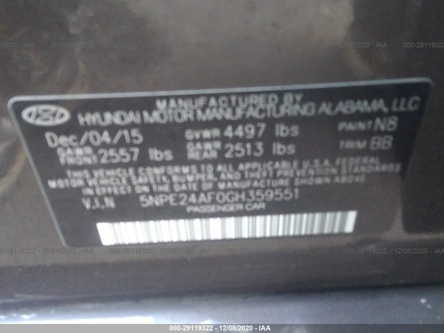 Photo 8 VIN: 5NPE24AF0GH359551 - HYUNDAI SONATA 