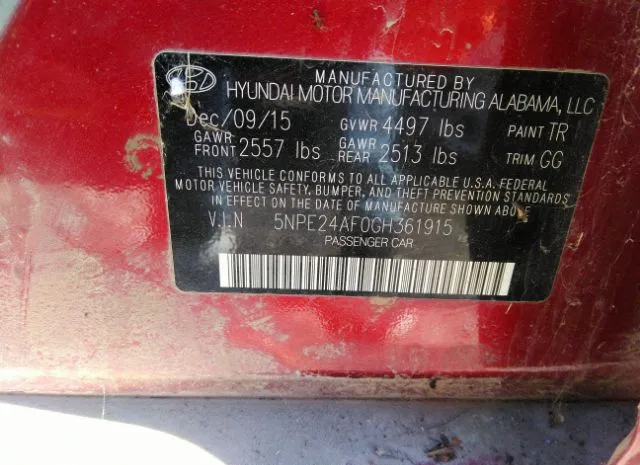 Photo 8 VIN: 5NPE24AF0GH361915 - HYUNDAI SONATA 