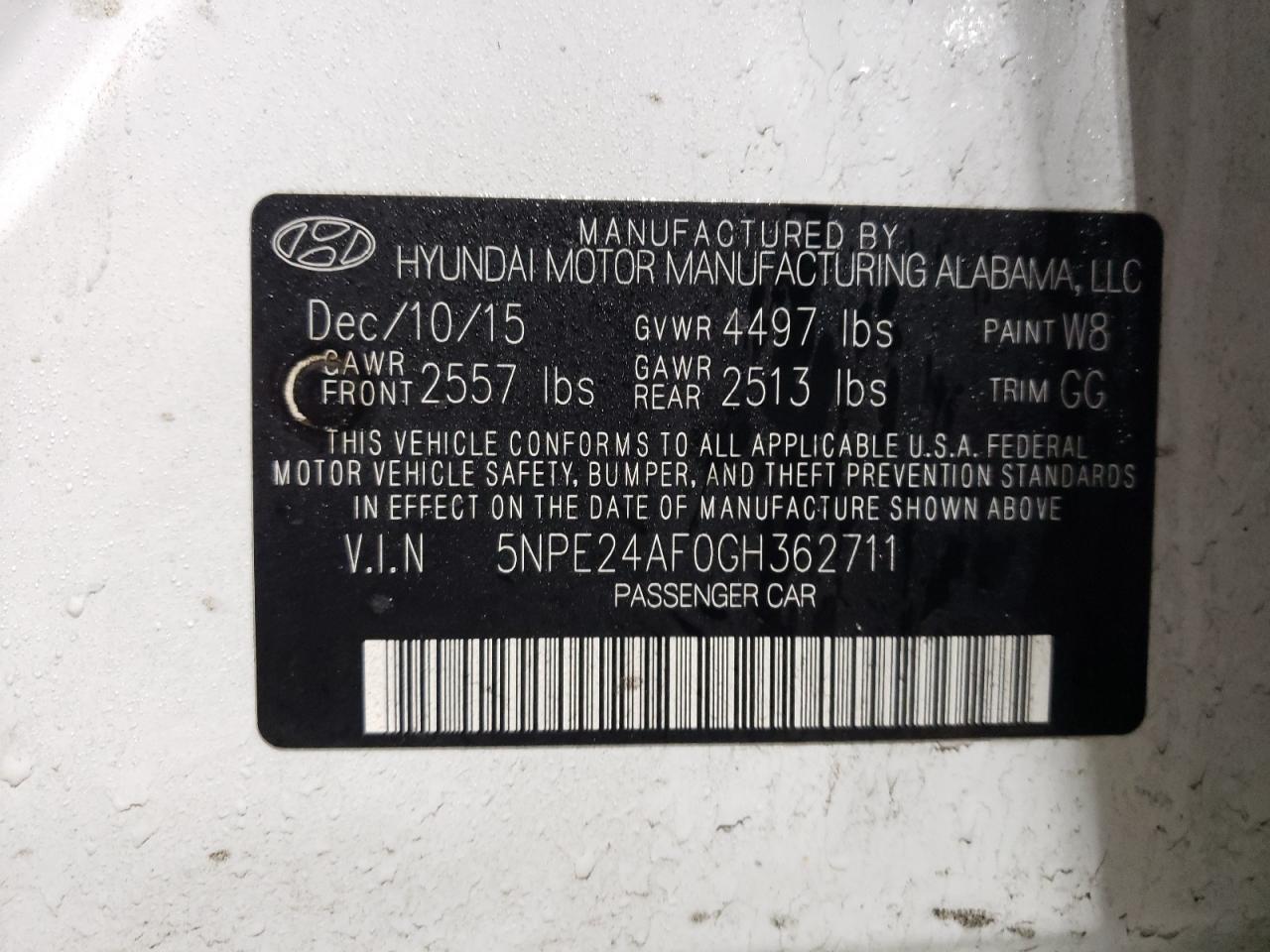 Photo 12 VIN: 5NPE24AF0GH362711 - HYUNDAI SONATA 