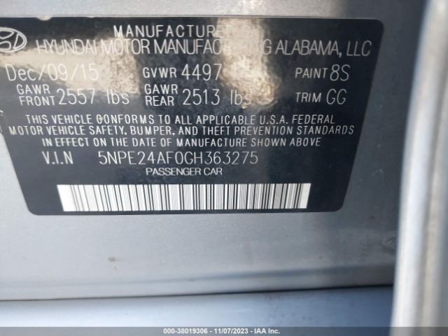 Photo 8 VIN: 5NPE24AF0GH363275 - HYUNDAI SONATA 