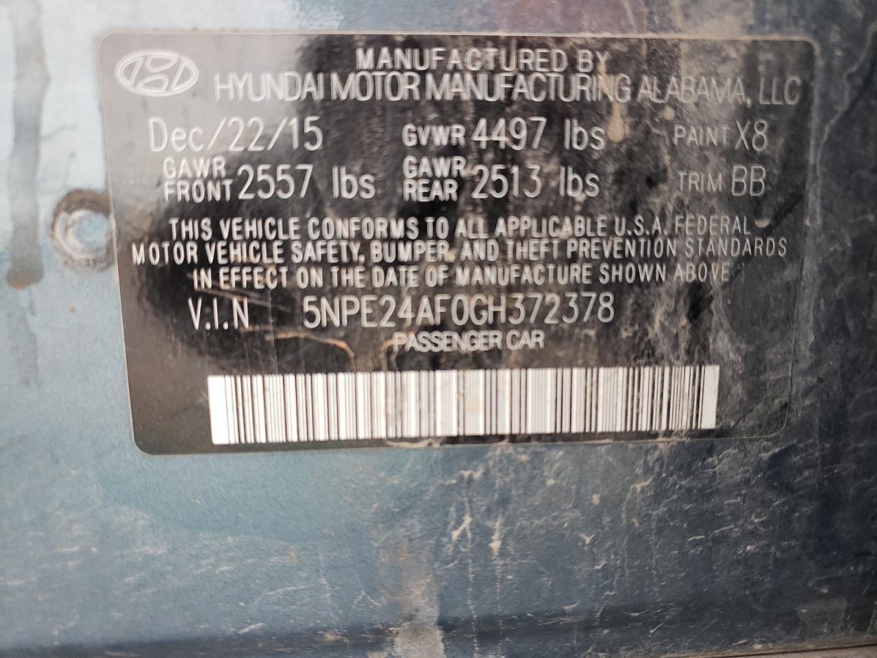 Photo 11 VIN: 5NPE24AF0GH372378 - HYUNDAI SONATA 