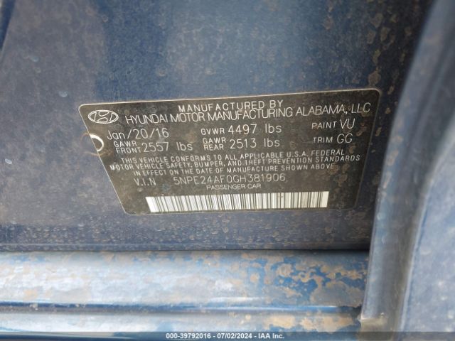 Photo 8 VIN: 5NPE24AF0GH381906 - HYUNDAI SONATA 