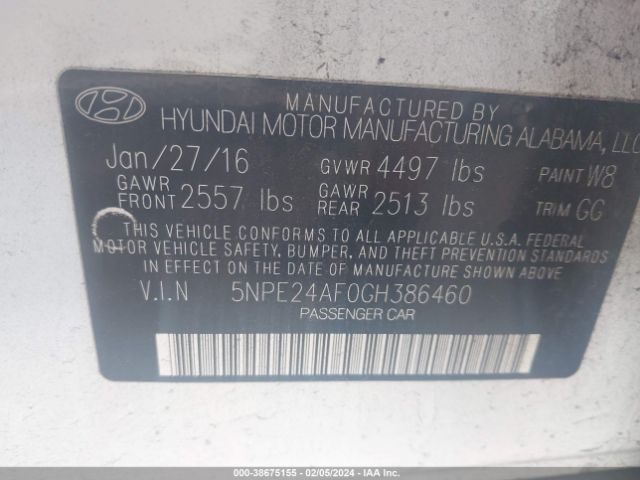 Photo 8 VIN: 5NPE24AF0GH386460 - HYUNDAI SONATA 