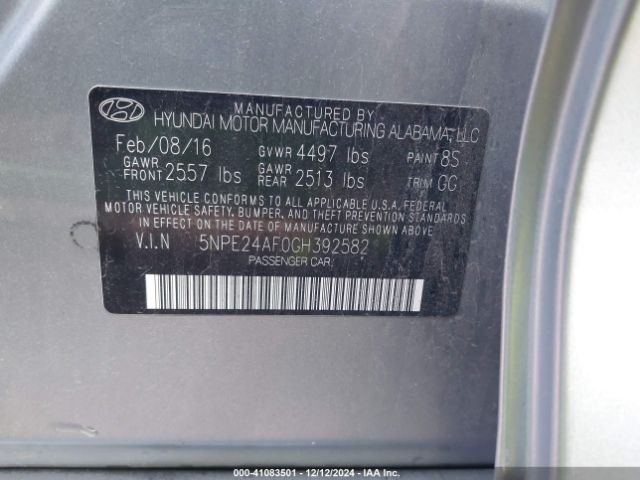 Photo 8 VIN: 5NPE24AF0GH392582 - HYUNDAI SONATA 