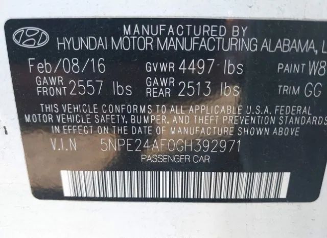 Photo 8 VIN: 5NPE24AF0GH392971 - HYUNDAI SONATA 