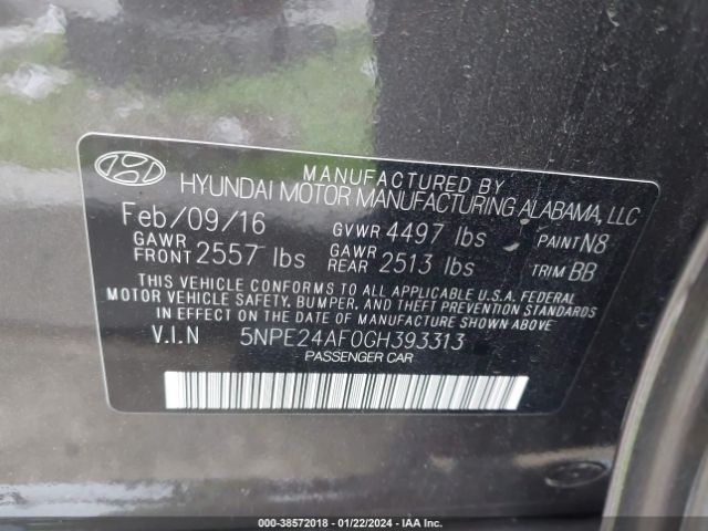 Photo 8 VIN: 5NPE24AF0GH393313 - HYUNDAI SONATA 