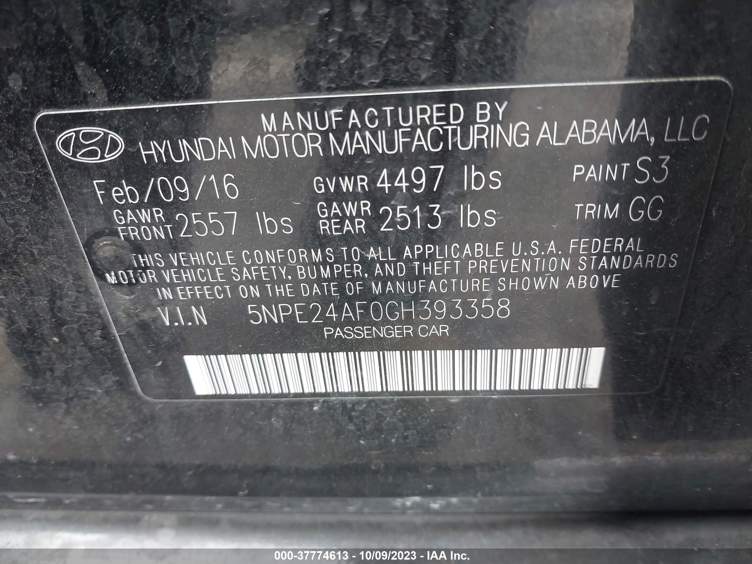 Photo 8 VIN: 5NPE24AF0GH393358 - HYUNDAI SONATA 