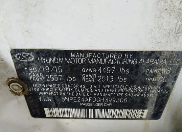 Photo 8 VIN: 5NPE24AF0GH399306 - HYUNDAI SONATA 