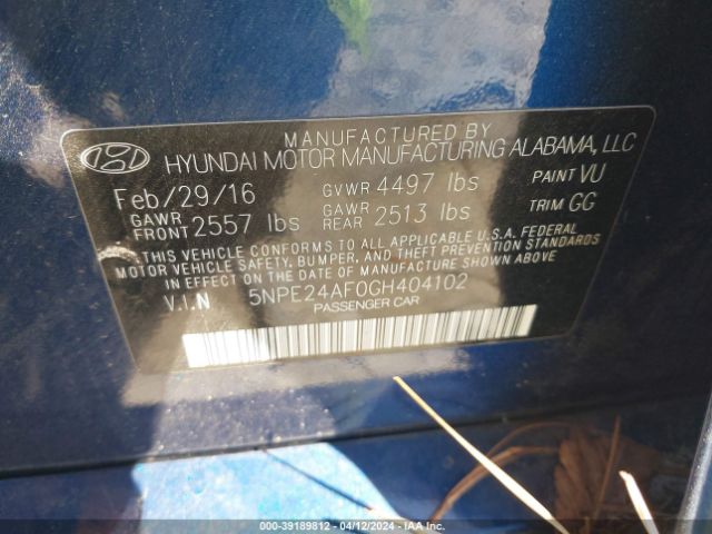 Photo 8 VIN: 5NPE24AF0GH404102 - HYUNDAI SONATA 