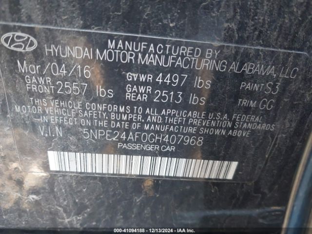 Photo 8 VIN: 5NPE24AF0GH407968 - HYUNDAI SONATA 