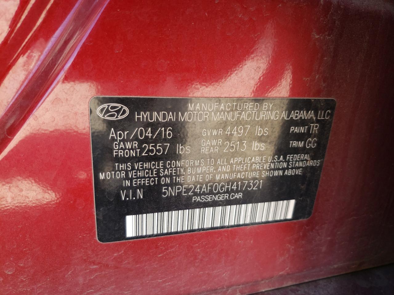 Photo 11 VIN: 5NPE24AF0GH417321 - HYUNDAI SONATA 