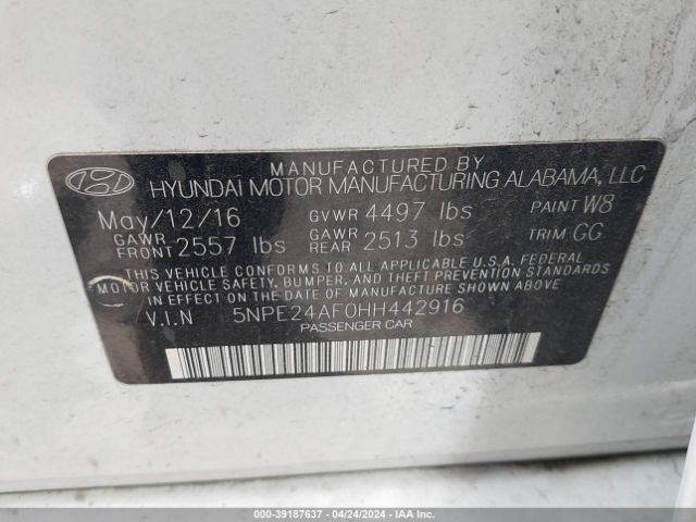 Photo 8 VIN: 5NPE24AF0HH442916 - HYUNDAI SONATA 