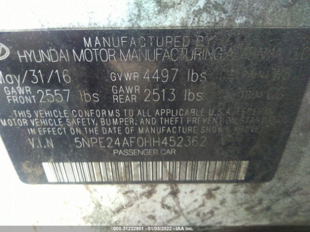 Photo 8 VIN: 5NPE24AF0HH452362 - HYUNDAI SONATA 