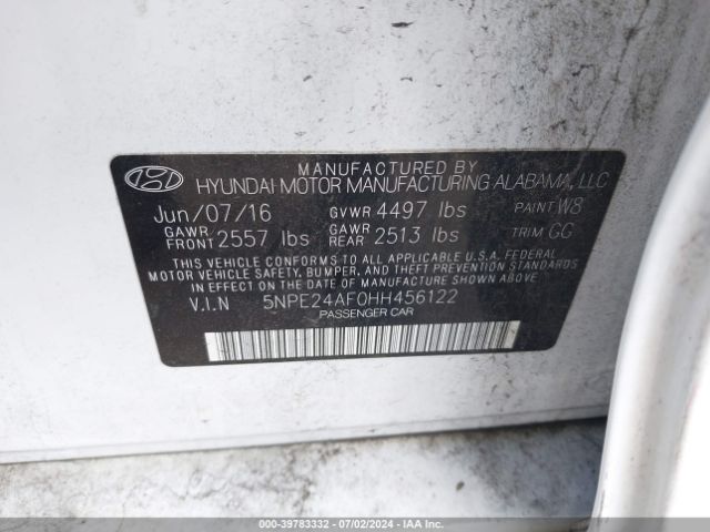 Photo 8 VIN: 5NPE24AF0HH456122 - HYUNDAI SONATA 