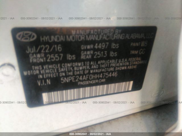 Photo 8 VIN: 5NPE24AF0HH475446 - HYUNDAI SONATA 