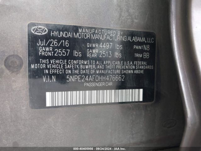 Photo 8 VIN: 5NPE24AF0HH476662 - HYUNDAI SONATA 