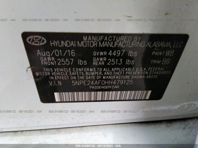 Photo 8 VIN: 5NPE24AF0HH479125 - HYUNDAI SONATA 