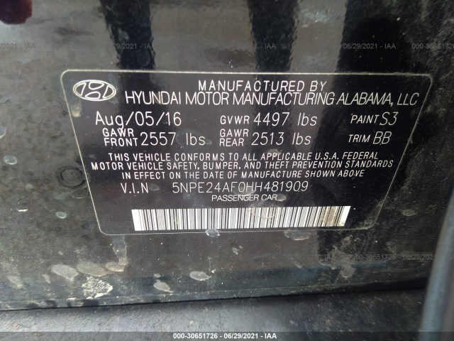 Photo 8 VIN: 5NPE24AF0HH481909 - HYUNDAI SONATA 